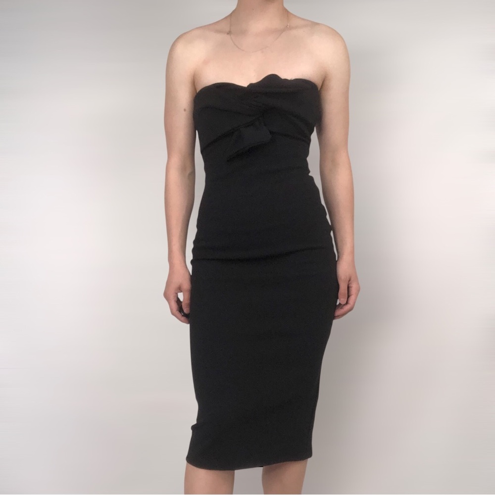 NEW‎ TopShop Strapless Midi Bodycon Jersey Dress Tie Front Black Size 4
